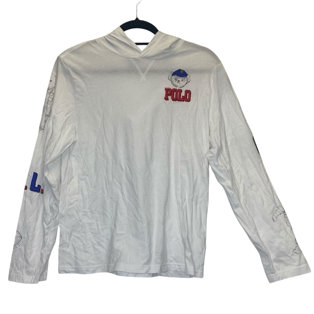 Polo Ralph Lauren Polo Bear White Hooded Long Sleeve T-Shirt Kids Large